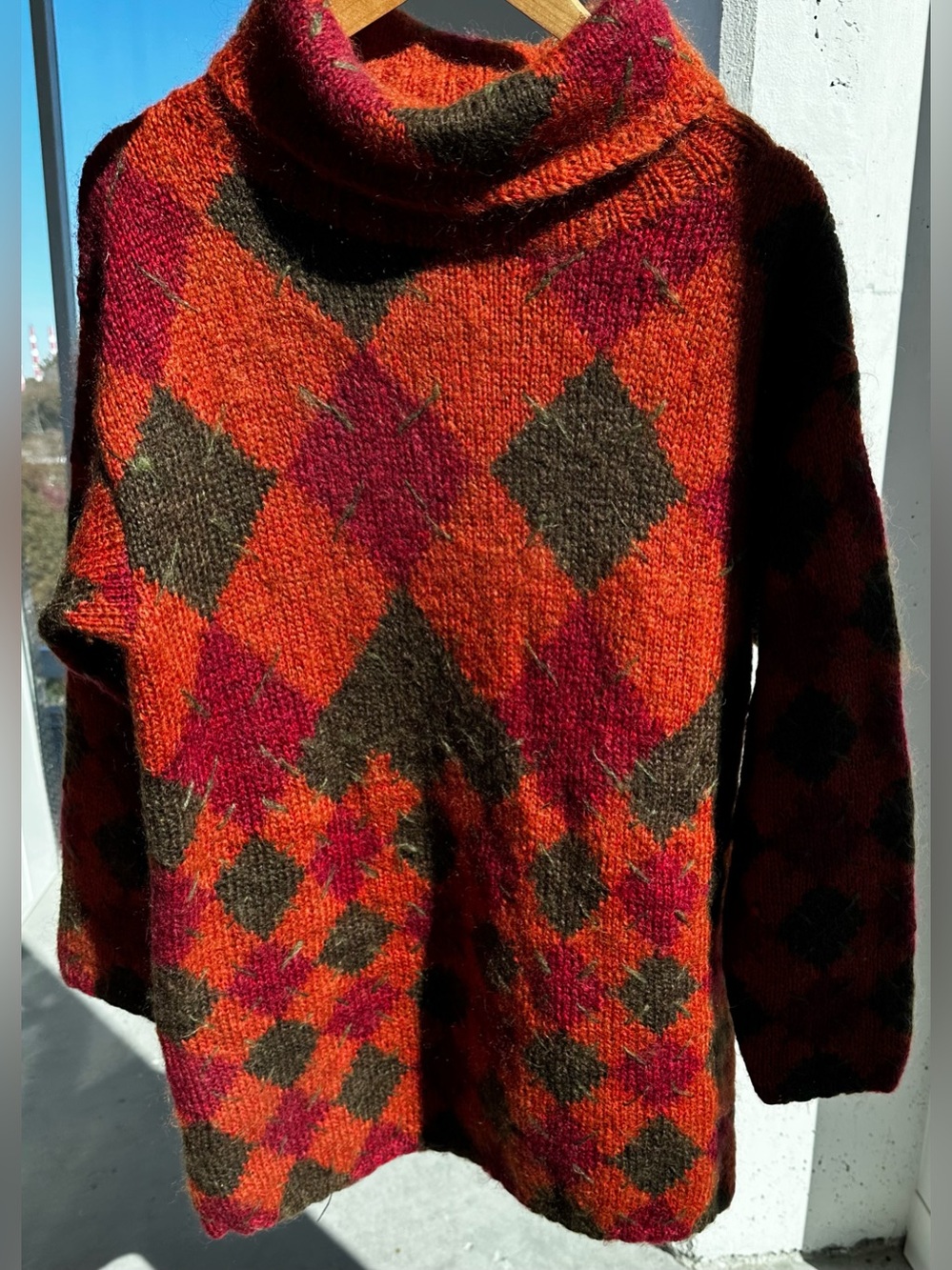 Vintage Oversized Mohair Argyle Turtleneck